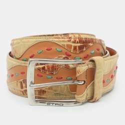 Etro 100 cm Buckle Belt Beige/Tan Crocodile Embossed Leather