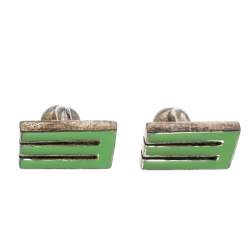 Etro E Green Enamel Silver Tone Cufflinks