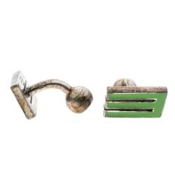 Etro E Green Enamel Silver Tone Cufflinks