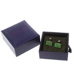 Etro E Green Enamel Silver Tone Cufflinks