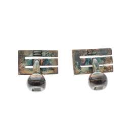 Etro E Blue Enamel Silver Tone Cufflinks