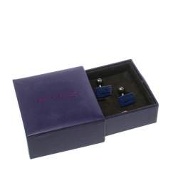 Etro E Blue Enamel Silver Tone Cufflinks