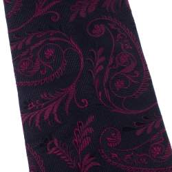 Pre Owned Etro Navy Blue & Fuchsia Floral Jacquard Silk Traditional Tie 