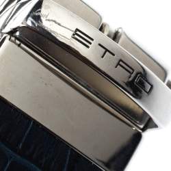 Pre Owned Etro Dark Teal Alligator Embossed Leather Buckle Belt 105 CM