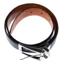 Pre Owned Etro Dark Teal Alligator Embossed Leather Buckle Belt 105 CM