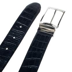 Pre Owned Etro Dark Teal Alligator Embossed Leather Buckle Belt 105 CM