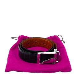 Pre Owned Etro Dark Teal Alligator Embossed Leather Buckle Belt 105 CM