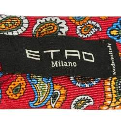 Etro Red Paisley Print Silk Tie