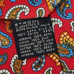 Etro Red Paisley Print Silk Tie