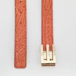 Pre Owned Etro Orange Embossed Leather Logo Buckle Belt 115 CM