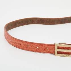 Pre Owned Etro Orange Embossed Leather Logo Buckle Belt 115 CM