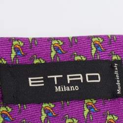 Etro Purple Logo Print Silk Tie
