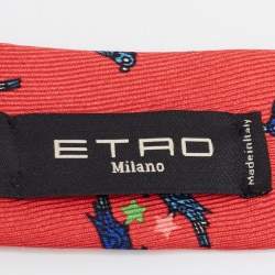 Etro Red Paisley & Bird Print Silk Tie  