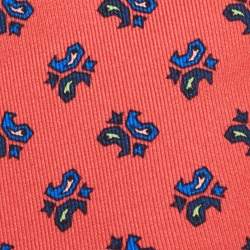 Etro Red Paisley & Bird Print Silk Tie  
