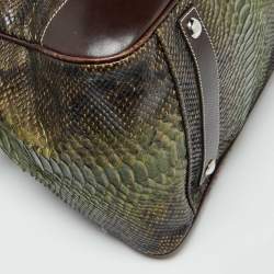 Etro Green/Brown Python Effect Leather Duffel Bag