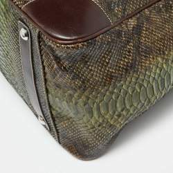 Etro Green/Brown Python Effect Leather Duffel Bag