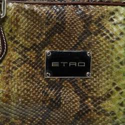 Etro Green/Brown Python Effect Leather Duffel Bag