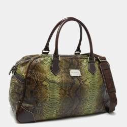 Etro Green/Brown Python Effect Leather Duffel Bag