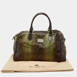 Etro Green/Brown Python Effect Leather Duffel Bag