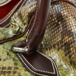 Etro Green/Brown Python Effect Leather Duffel Bag