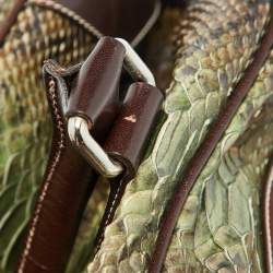 Etro Green/Brown Python Effect Leather Duffel Bag