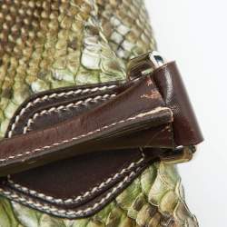 Etro Green/Brown Python Effect Leather Duffel Bag