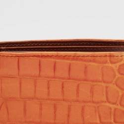 Etro Orange Croc Embossed Leather Bifold Wallet
