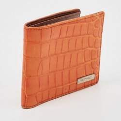 Etro Orange Croc Embossed Leather Bifold Wallet