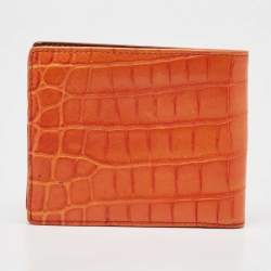 Etro Orange Croc Embossed Leather Bifold Wallet
