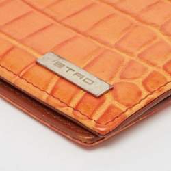 Etro Orange Croc Embossed Leather Bifold Wallet