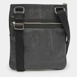 Etro Black Paisley Coated Canvas Flat Messenger Bag