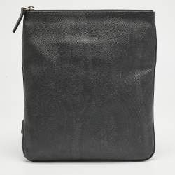 Etro Black Paisley Coated Canvas Flat Messenger Bag