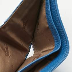 Pre Owned Etro Blue Paisley Embossed Leather Bifold Wallet