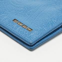 Pre Owned Etro Blue Paisley Embossed Leather Bifold Wallet