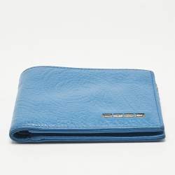 Pre Owned Etro Blue Paisley Embossed Leather Bifold Wallet