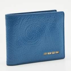 Pre Owned Etro Blue Paisley Embossed Leather Bifold Wallet