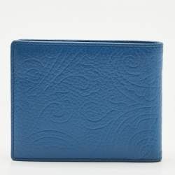Pre Owned Etro Blue Paisley Embossed Leather Bifold Wallet