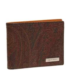 Etro Brown Paisley Print Coated Canvas Bi Fold Wallet