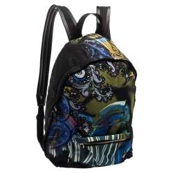 Etro Multicolor Printed Nylon and Leather Front Pocket Backpack