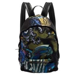Etro Multicolor Printed Nylon and Leather Front Pocket Backpack