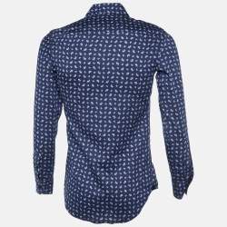 Pre Owned Etro Navy Blue Paisley Print Cotton Long Sleeve Shirt S