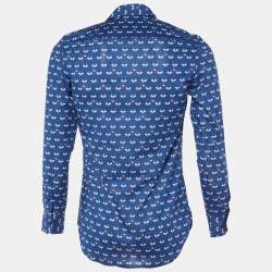 Pre Owned Etro Navy Blue Flamingo Print Cotton Long Sleeve Shirt M
