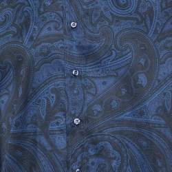 Pre Owned Etro Blue/Black Paisley Print Cotton Long Sleeve Shirt M