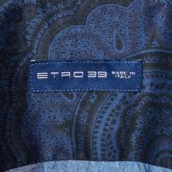 Pre Owned Etro Blue/Black Paisley Print Cotton Long Sleeve Shirt M