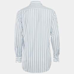 Pre Owned Etro Blue Pinstripe Cotton Long Sleeve Shirt M