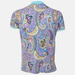 Pre Owned Etro Purple Paisley Print Cotton Polo T-Shirt L