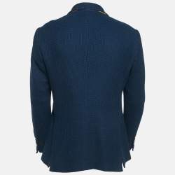 Pre Owned Etro Navy Blue Patterned Cotton Double Breasted Jacket L