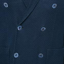 Pre Owned Etro Navy Blue Patterned Cotton Double Breasted Jacket L