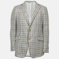 Etro Brown Checks Cotton Blend Regular Fit Blazer L