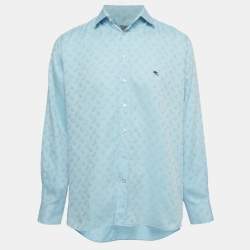 Pre Owned Etro Blue Paisley Jacquard Button Front Shirt XL